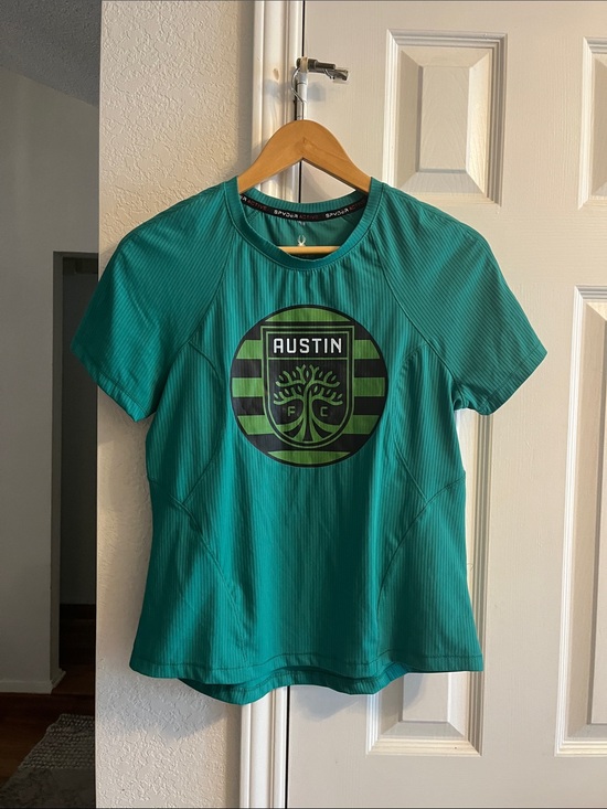 Austin FC Soccer Tops - Austin Women's Green Short-Sleeve Soccer Spyder Jersey FC Size M
